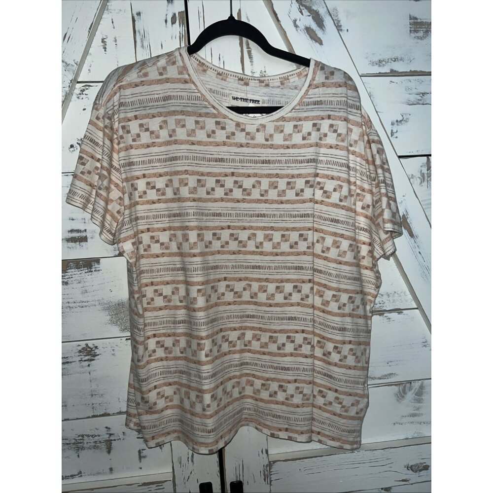 We The Free  Nina Printed Tee Short Sleeves oversized  Peach Pink WHITE S NEW